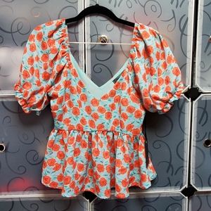 Becky Poppy Floral Peplum RARE - SIZE SMALL